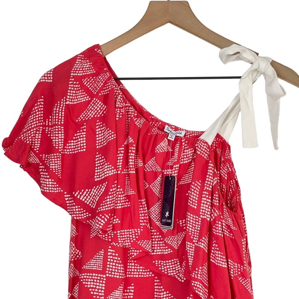 NEW Splendid One Shoulder Ruffle Overlay Pink Blouse Women's‎ Size XS Summer - Picture 5 of 10